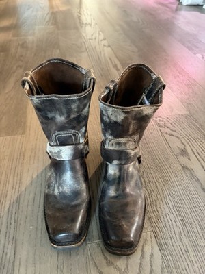 FRYE Harness 8R Women's Moto Boots US8.5M Distressed Leather Brown
