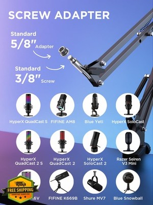 InnoGear Mic Boom Arm Stand for Blue Yeti, HyperX, Shure SM7B, Black