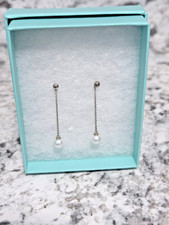 Tiffany & Co. Pearl Drop Earrings Ziegfeld Sterling Silver 1.6" Retired ES2856