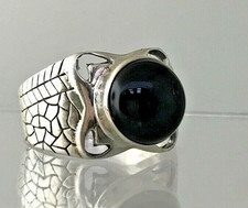 Cabochon Black Onyx Statement Ring in Sterling Silver Round Energy Stone Sz 9
