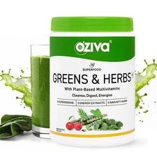 OZiva Superfood Greens & Herbs Supergreens powder and 34 Detox Ingredients -200g