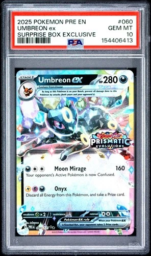 2025 POKEMON PRISMATIC EVOLUTIONS SURPRISE BOX EXCLUSIVE #060 UMBREON EX PSA 10