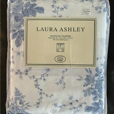 VTG NEW Laura Ashley Sophia Blue Rod Pocket Window Treatment Blue White Floral