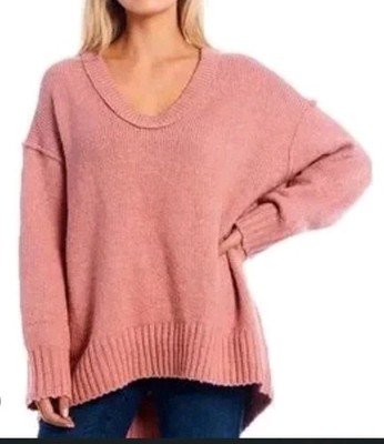Free People Womens Oversized Small Brookside Tunic Sweater Rose Slouchy V-Neck