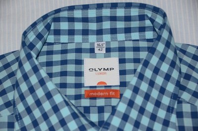 NEU OLYMP Luxor leichtes Herren Langarmhemd Gr. 42 blau karriert modern fit Hemd