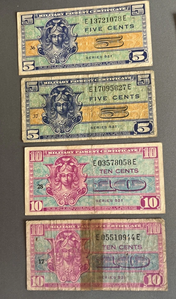 7-Series 521 5cent - $1 US Military Payment Certificate-2nd PrintingE-E - Image 2 of 4