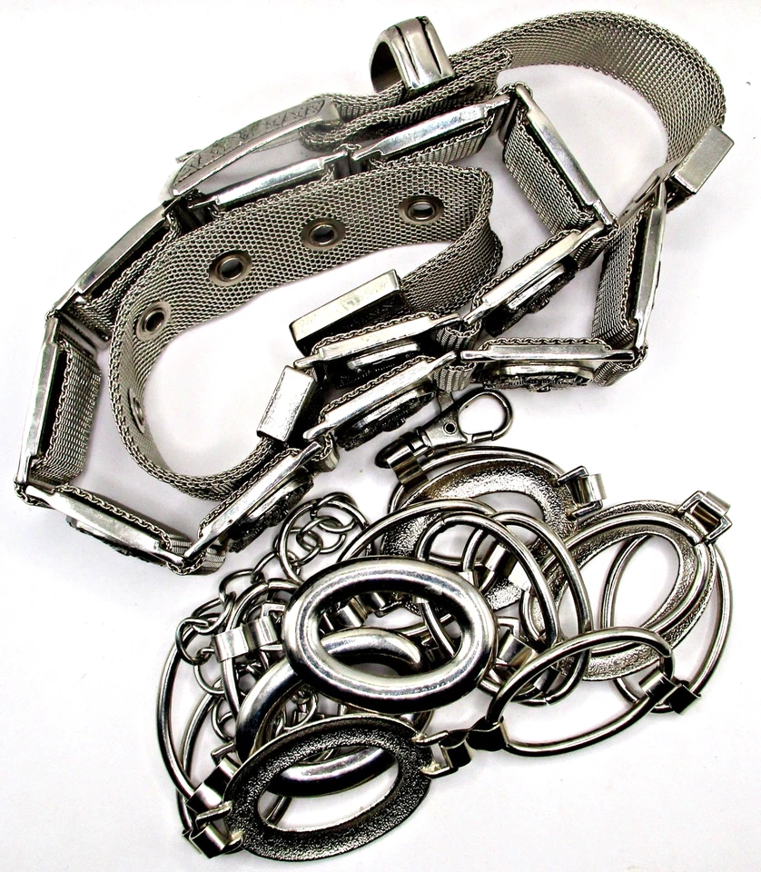 Lote de 2 piezas de malla de eslabones de cadena y cinturones de 0 eslabones vintage años 80 plateado París NY EE. UU. Foto 2 de 4