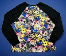 Collective Concepts XS Floral Print Long Sleeve Top Black Contrast Crew Neck