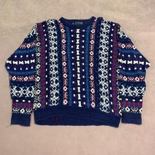 Vintage Knitted Jumper Abstract Patterned Grandad Chunky Knit Sweater Men's M