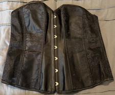 Adore Me Black Corset, Solid Sheer, Ribbons Hook Loop Closure - Size XL
