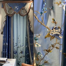 European classical embroidery valance cloth blue window curtain tulle M1871