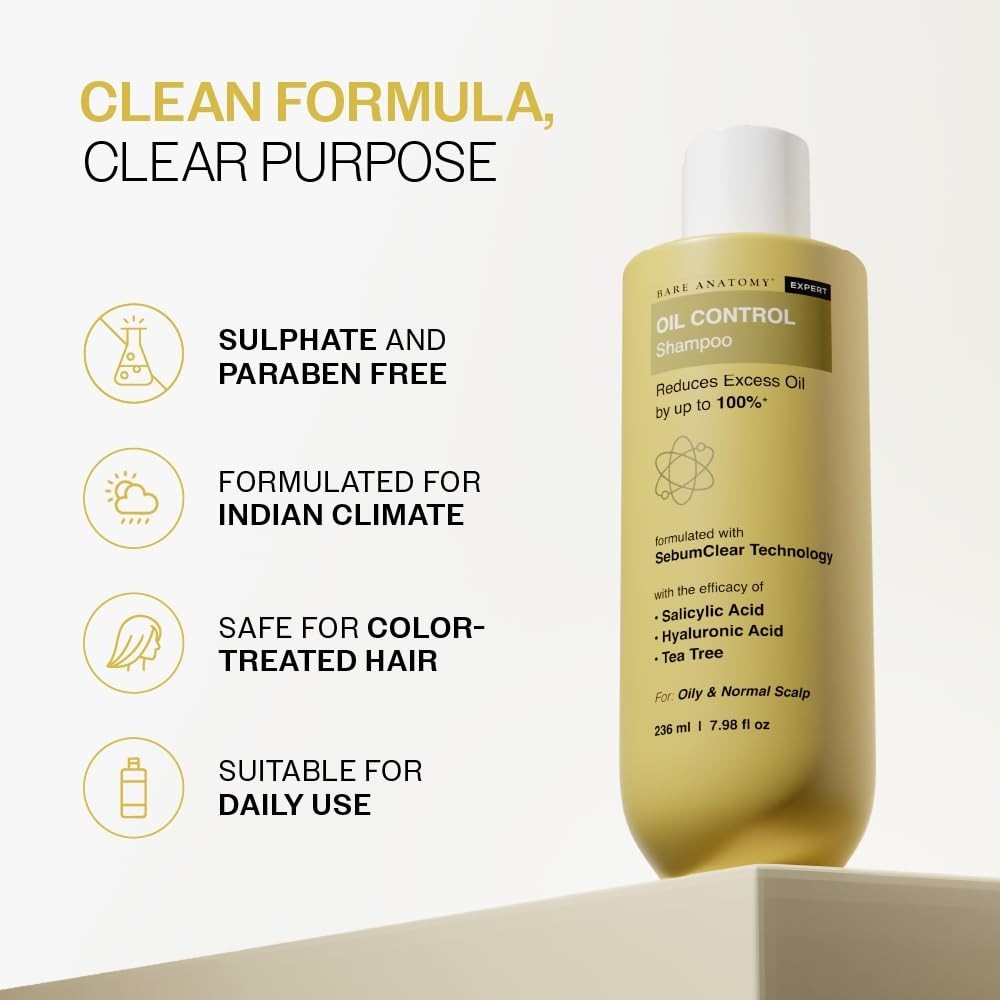 Bare Anatomy Oil Control Shampoo Sulphate Paraben Free Reduces Excess Oil 236ml