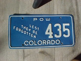 Colorado POW License Plate Very Good Condition.