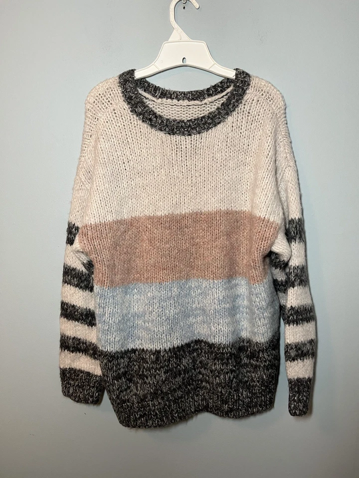 Suéter listrado azul difuso feminino American Eagle malha oversized XL aconchegante robusto - Imagem 4 de 4