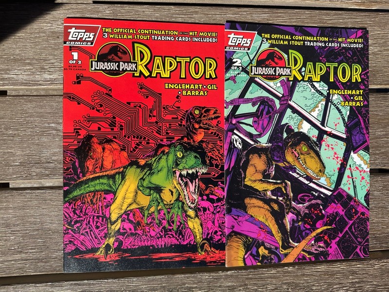 Jurassic Park Raptor Topps Comic Set 1-2 Lot Dinosaurs Attack Velociraptor T-Rex