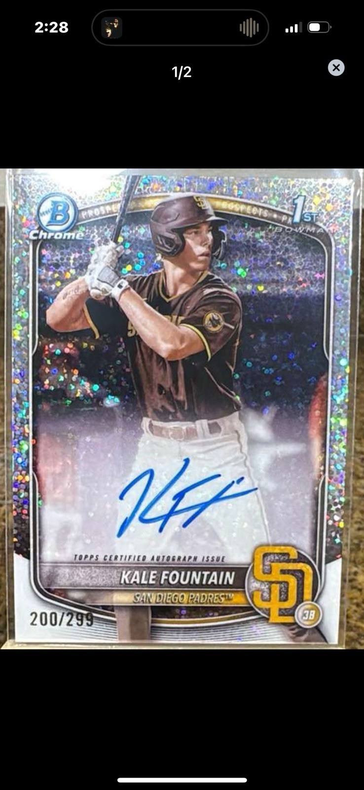 2025 Bowman Chrome Kale Fountain Auto 1st Prospect #CPA-KFO Padres Speckle /299
