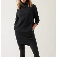 Athleta Cozy Karma Mock Neck Dress Black Fleece Lined Long Sleeve L 0628