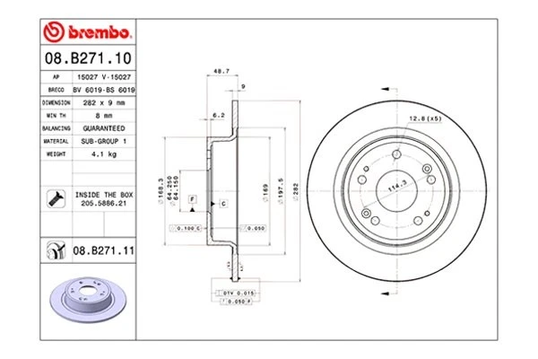 For Honda Accord 05-17 Brembo UV Coated Series Plain Solid Rear Brake Rotor - Imagem 2 de 4