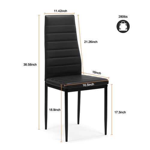 Set of 4 Leather Dining Chairs Kitchen with Cushion and High Back Metal Legs - Picture 4 of 9