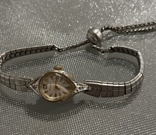 Vintage Ladies Bulova Watch From The 60,s M7 - 1 Diamond Chip On The Bezel.