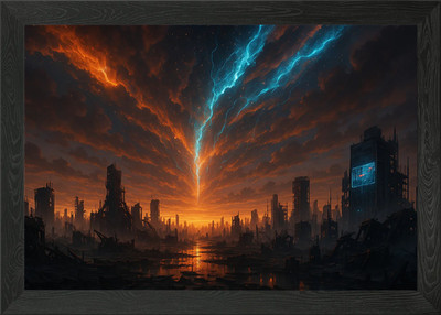 Post-Apocalyptic Cityscape with Cel Framed Wall Art Poster Canvas Print Picture
