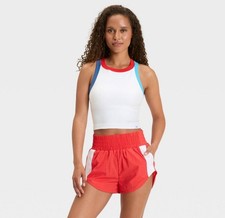 NWOT JL JoyLab sz L White red Trim High Neck Striped Sports Bra Tank top 1370