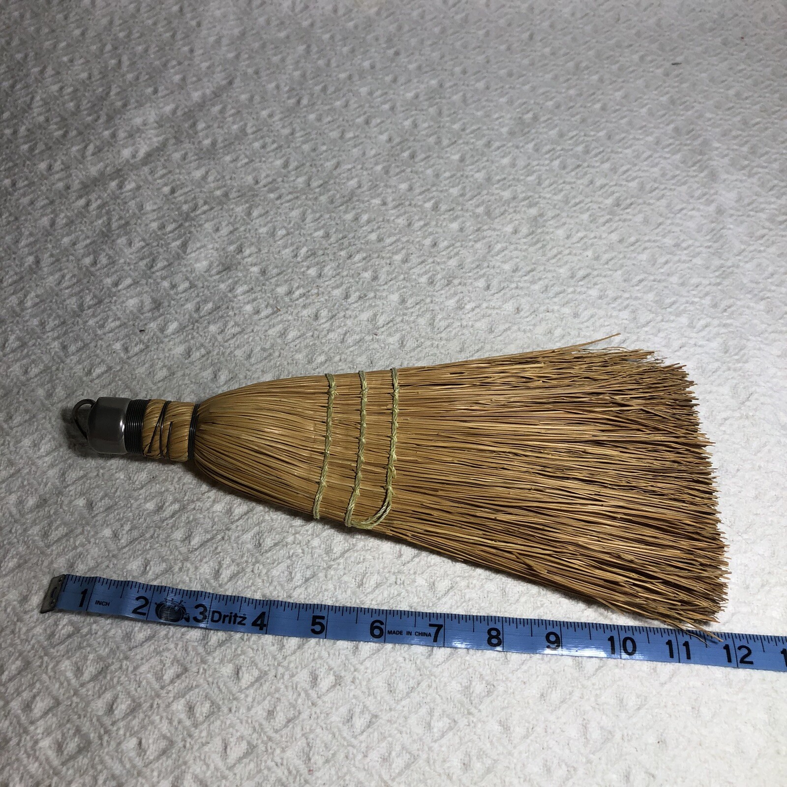 Woven Whisk Broom Vintage Hand Brush Hungary Metal Hanger 11in Yellow Thread