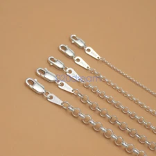 Real 925 Sterling Silver Necklace 1.3-4MM Rolo O Chain 7.5-32" Stamped Unisex
