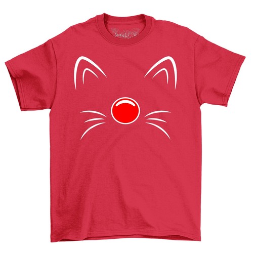 T-Shirt Katzengesicht rote Nase Neuheit lustiges Gesicht Erwachsene & Kinder Comedy Shirt - Bild 4 von 12