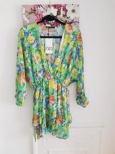 Zara Green & Yellow Floral Mini Dress, Size S UK 8-10 New Layered Ruffled
