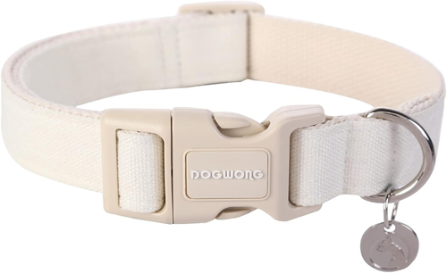 Cotton Hemp Dog Collar, Heavy-Duty White Dog Collar Adjustable Soft Natural Fabr