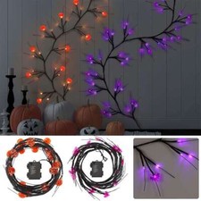 6 Ft Halloween Willow Vine Twig Garland with 54 LED Orange Purple Lights, Pump