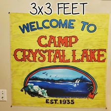 Camp Crystal Lake sign 3x3 foot tapestry banner Friday the 13th Jason Voorhees