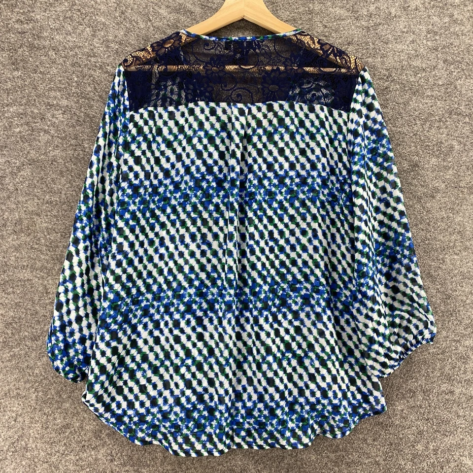 Blusa Alyx Feminina XL Azul Geométrica Decote V Manga Longa Pulôver Casual Conforto - Imagem 2 de 4