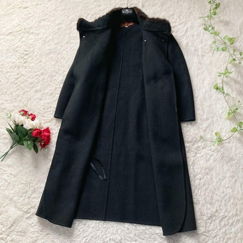 MAISON DE LILIANA Wool wrap long coat, mink fur, black so - Picture 8 of 10