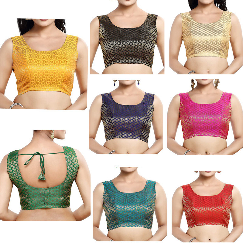 Brocade Silk Handmade Blouse Designer Party Wear Crop Top Bollywood Choli