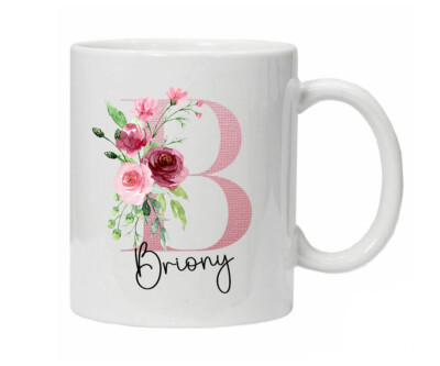 Schönes Geschenk personalisiert Name Initiale Tasse rosa Blumen Tee Kaffeetasse maßgeschneiderte Geschenke