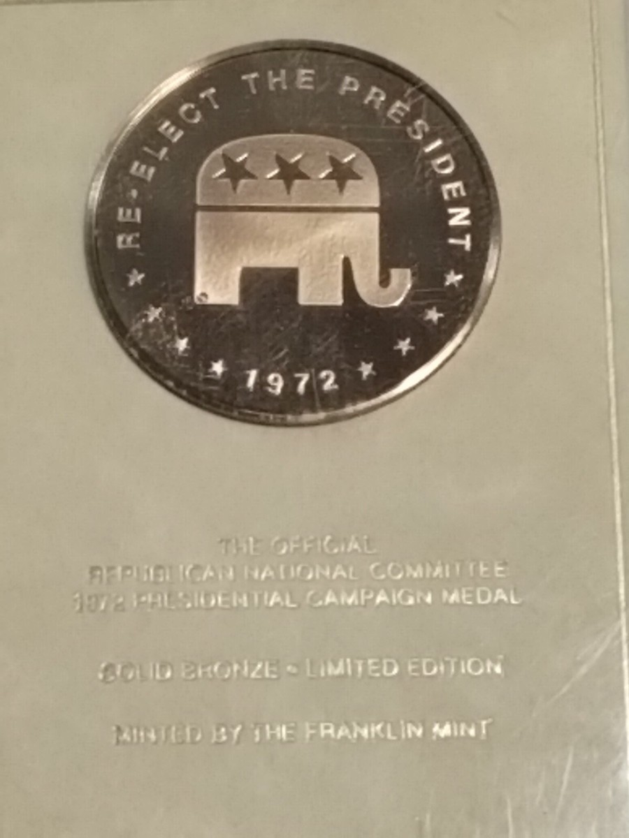 1972 RICHARD NIXON BRONZE MEDAL RE-ELECT THE PRESIDENT SIGNATURE