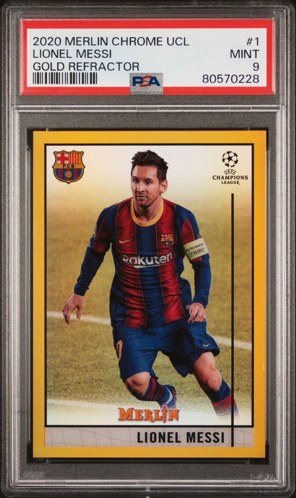 2020 Topps Merlin Chrome UCL #1 Lionel Messi - Gold Refractor /50 PSA 9