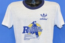 vintage 80s ADIDAS RUN FOR REASEARCH CANADA TREFOIL RINGER 1985 t-shirt MEDIUM M