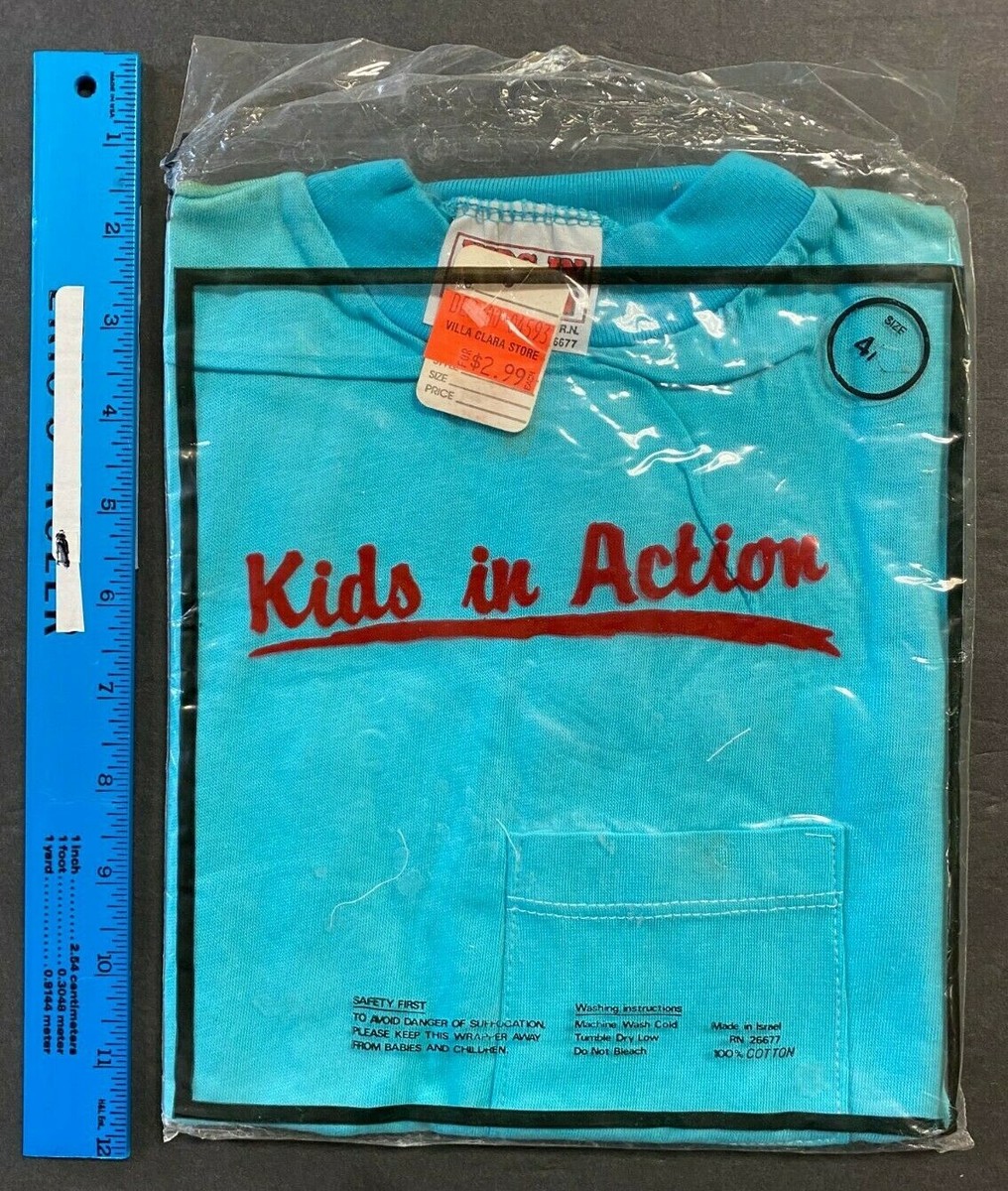 VINTAGE KIDS IN ACTION 100% COTTON BOY'S BABY BLUE T-SHIRT SEALED