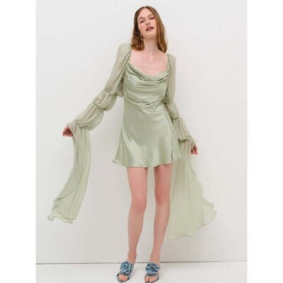 NEW For Love & Lemons Willow Mini Dress Sage Green Sz Small NWT Retail $329  | eBay