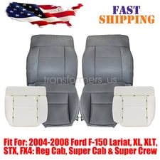 6PCS Front Bottom & Top Seat Cover Gray & Foam For 2004-2008 Ford F150 Lariat XL