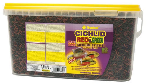 5000 ml Tropical Cichlid Red & Green Medium Sticks alimento para cría de percas