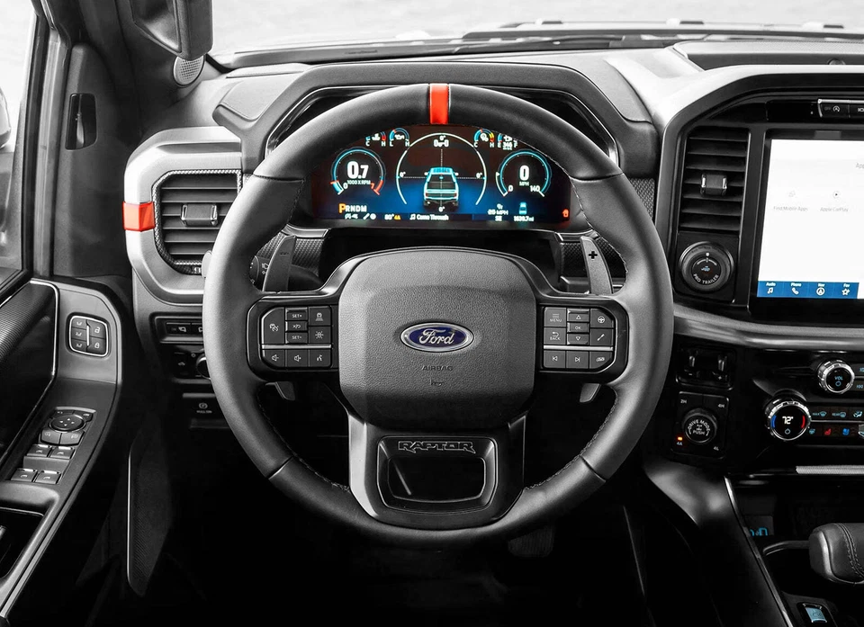 Ford F150 Raptor 2021-2024 OEM M-3600-F15B cuero volante línea de visión roja Foto 2 de 4