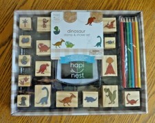 DINOSAUR STAMP  STICKER KIT - 20 STAMPS, STAMP PAD, 6 COLOR PENCILS, etc
