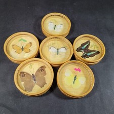 Vintage Rattan Pressed Butterfly Coaster Set ...