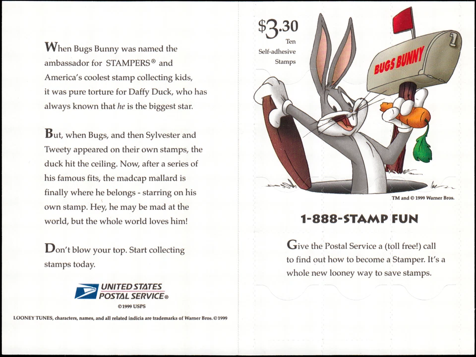 US Stamp #3307 – 1999 33¢ Daffy Duck (10th Stamp Imperf) MNH G/VG - Image 2 of 2