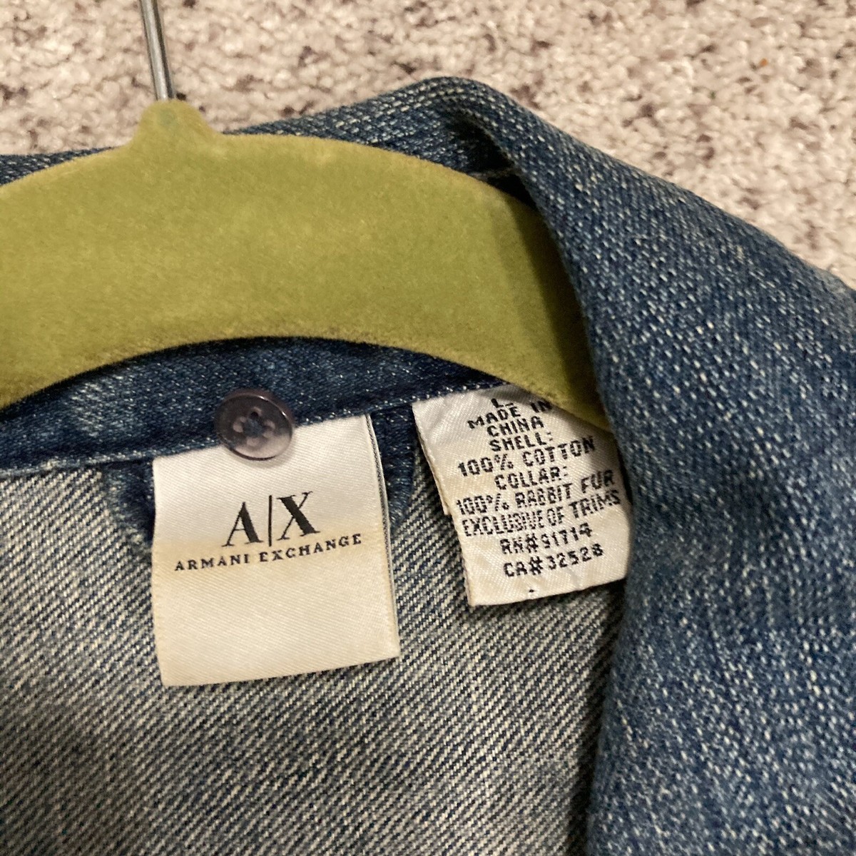 A/X Armani Exchange Designer Distressed Denim Jacket Full Zip Jean