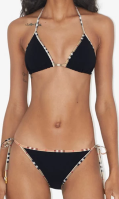 BURBERRY CHECK TRIM TRIANGLE BIKINI in BLACK sz XS top/ M bottom